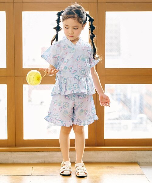 apres les cours(アプレレクール)の「【26年夏新作】アプレのはんなりGIRLSペプラム甚平(浴衣・キッズ・サックスブルー/イエロー/ドット/ラベンダー/ベビーピンク/ピンク・130/120/100/90/80/110)」の19枚目の写真