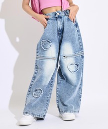サイドジップ ハートワッペン ワイドパンツ