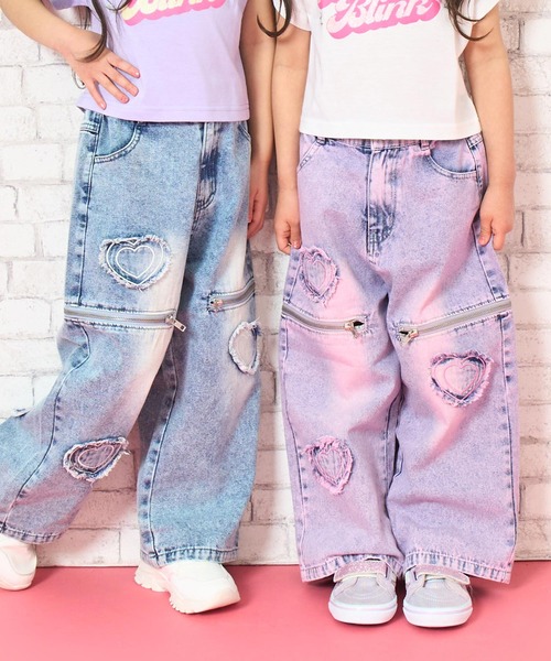ANAP kids(アナップキッズ)の「サイドジップ ハートワッペン ワイドパンツ(デニムパンツ・キッズ・ピンク/ブルー・120/130/110)」の20枚目の写真