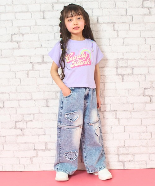 ANAP kids(アナップキッズ)の「サイドジップ ハートワッペン ワイドパンツ(デニムパンツ・キッズ・ピンク/ブルー・120/130/110)」の4枚目の写真