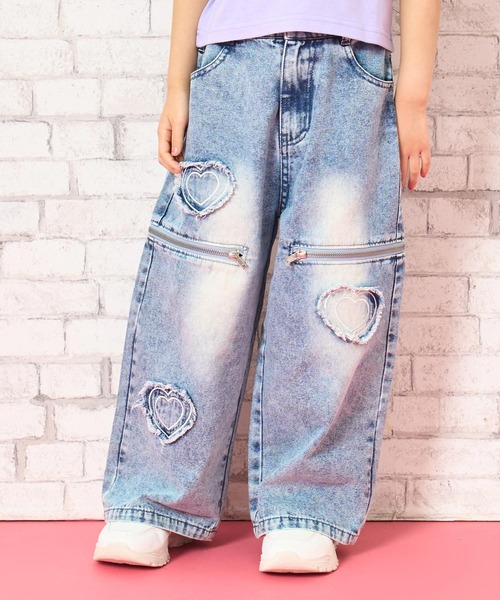 ANAP kids(アナップキッズ)の「サイドジップ ハートワッペン ワイドパンツ(デニムパンツ・キッズ・ピンク/ブルー・120/130/110)」の22枚目の写真