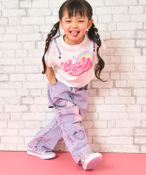 ANAP kids(アナップキッズ)の「サイドジップ ハートワッペン ワイドパンツ(デニムパンツ・キッズ・ピンク/ブルー・120/130/110)」の7枚目の写真