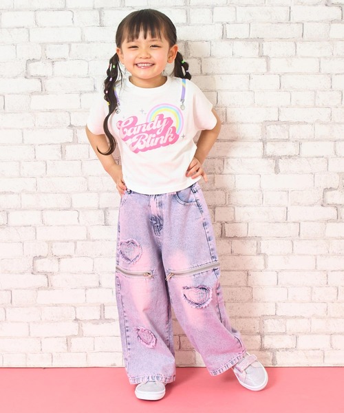 ANAP kids(アナップキッズ)の「サイドジップ ハートワッペン ワイドパンツ(デニムパンツ・キッズ・ピンク/ブルー・120/130/110)」の8枚目の写真