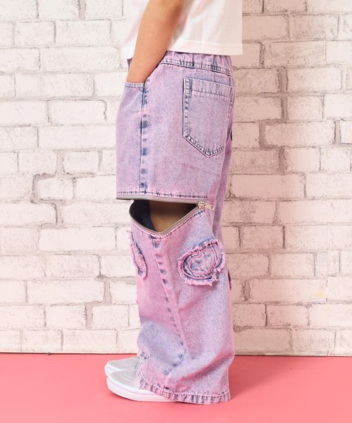 ANAP kids(アナップキッズ)の「サイドジップ ハートワッペン ワイドパンツ(デニムパンツ・キッズ・ピンク/ブルー・120/130/110)」の5枚目の写真