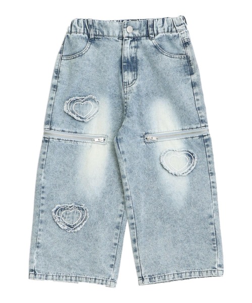 ANAP kids(アナップキッズ)の「サイドジップ ハートワッペン ワイドパンツ(デニムパンツ・キッズ・ピンク/ブルー・120/130/110)」の9枚目の写真