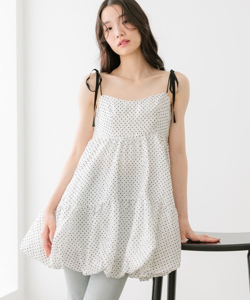 Heather(ヘザー)の「ジャガードバルーンリボンミニワンピース 666275(ワンピース・レディース・ホワイト系その他/ブラック/ブルー・FREE)」の1枚目の写真