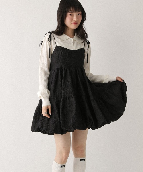 Heather(ヘザー)の「ジャガードバルーンリボンミニワンピース 666275(ワンピース・レディース・ホワイト系その他/ブラック/ブルー・FREE)」の2枚目の写真