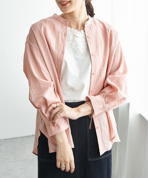 ikka（イッカ）の「【雑誌InRed5月号掲載】冷感リネンバンドカラーシャツ（シャツ/ブラウス・レディース・チャコール/ライトグリーン/ピンク/ブルー/ホワイト/グレイッシュベージュ・L/M/S）」の6枚目の写真