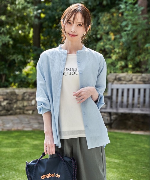 ikka（イッカ）の「【雑誌InRed5月号掲載】冷感リネンバンドカラーシャツ（シャツ/ブラウス・レディース・チャコール/ライトグリーン/ピンク/ブルー/ホワイト/グレイッシュベージュ・L/M/S）」の7枚目の写真