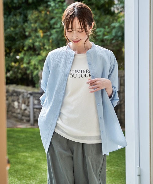 ikka（イッカ）の「【雑誌InRed5月号掲載】冷感リネンバンドカラーシャツ（シャツ/ブラウス・レディース・チャコール/ライトグリーン/ピンク/ブルー/ホワイト/グレイッシュベージュ・L/M/S）」の8枚目の写真