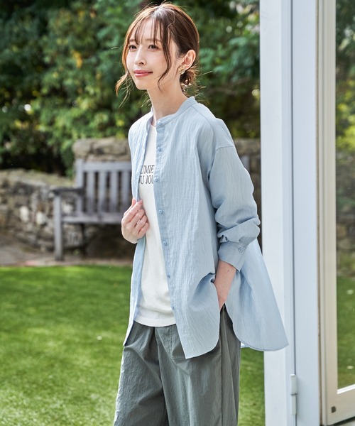 ikka（イッカ）の「【雑誌InRed5月号掲載】冷感リネンバンドカラーシャツ（シャツ/ブラウス・レディース・チャコール/ライトグリーン/ピンク/ブルー/ホワイト/グレイッシュベージュ・L/M/S）」の9枚目の写真