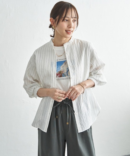 ikka（イッカ）の「【雑誌InRed5月号掲載】冷感リネンバンドカラーシャツ（シャツ/ブラウス・レディース・チャコール/ライトグリーン/ピンク/ブルー/ホワイト/グレイッシュベージュ・L/M/S）」の18枚目の写真