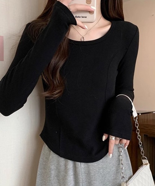 mielu(ミエル)の「スリムラインロンT(Tシャツ/カットソー・レディース・ベージュ/ブラック/ホワイト/ピンク・MEDIUM/LARGE)」の12枚目の写真