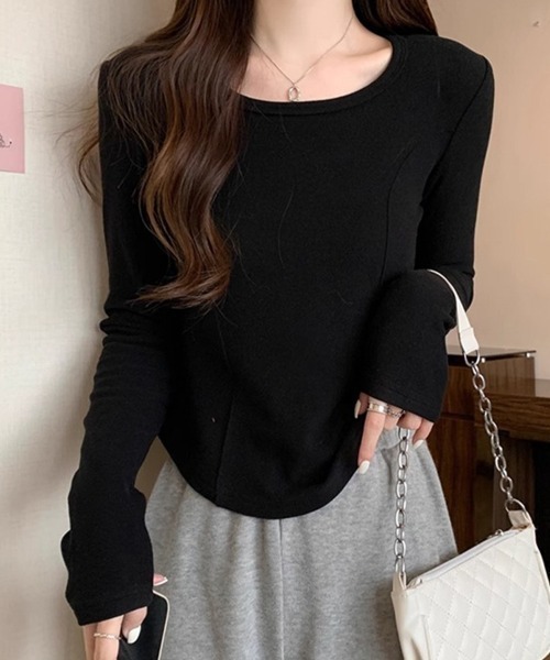 mielu(ミエル)の「スリムラインロンT(Tシャツ/カットソー・レディース・ベージュ/ブラック/ホワイト/ピンク・MEDIUM/LARGE)」の13枚目の写真