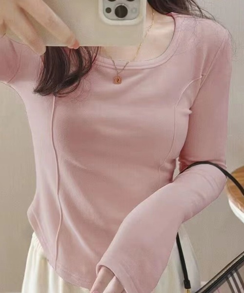 mielu(ミエル)の「スリムラインロンT(Tシャツ/カットソー・レディース・ベージュ/ブラック/ホワイト/ピンク・MEDIUM/LARGE)」の14枚目の写真