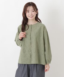総レース 9分袖ショート丈シャツ
