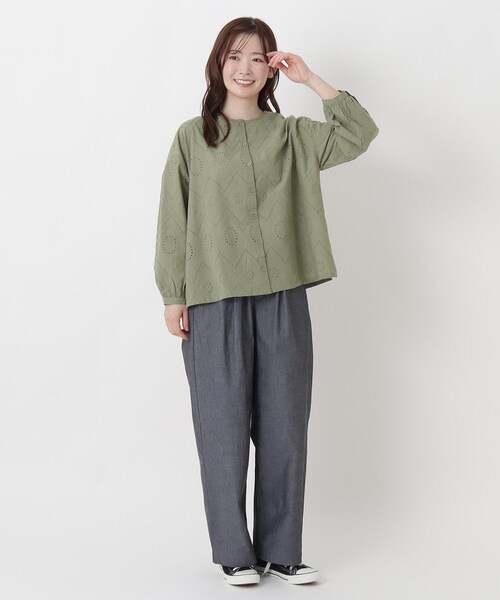 one'sterrace(ワンズテラス)の「総レース 9分袖ショート丈シャツ(シャツ/ブラウス・レディース・カーキ系5/ブラック系8・02)」の14枚目の写真