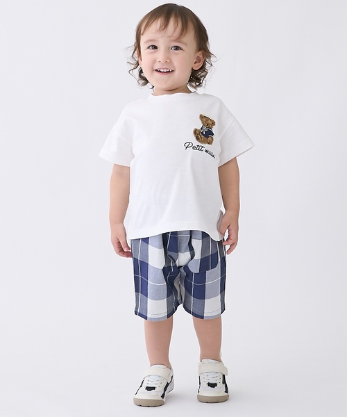 petit main（プティマイン）の「【リンク】チェックフレアワンピース（シャツワンピース・キッズ・モカ/ブルー・100cm/120cm/90cm/80ｃｍ/110cm/130cm）」の6枚目の写真