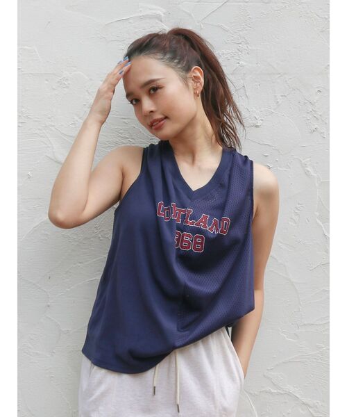 Ungrid（アングリッド）の「メッシュコンビリメイクロゴタンクトップ（タンクトップ・レディース・ネイビー/オフホワイト/レッド・FREE）」の2枚目の写真