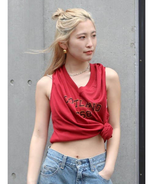 Ungrid（アングリッド）の「メッシュコンビリメイクロゴタンクトップ（タンクトップ・レディース・ネイビー/オフホワイト/レッド・FREE）」の3枚目の写真