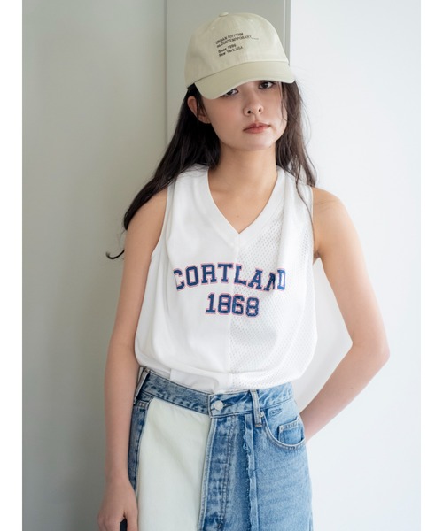 Ungrid（アングリッド）の「メッシュコンビリメイクロゴタンクトップ（タンクトップ・レディース・ネイビー/オフホワイト/レッド・FREE）」の4枚目の写真