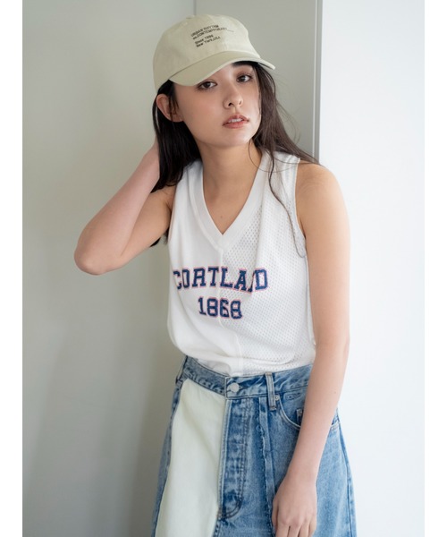 Ungrid（アングリッド）の「メッシュコンビリメイクロゴタンクトップ（タンクトップ・レディース・ネイビー/オフホワイト/レッド・FREE）」の5枚目の写真