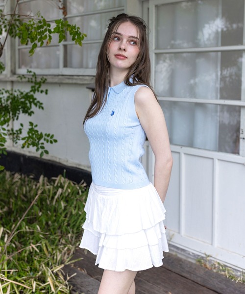 U.S. POLO ASSN.（ユーエスポロアッスン）の「【U.S. POLO ASSN.】clear 別注 ケーブルノースリーブニットトップス（ニット/セーター・レディース・サックスブルー/ネイビー/ピンク/オフホワイト・F）」の3枚目の写真