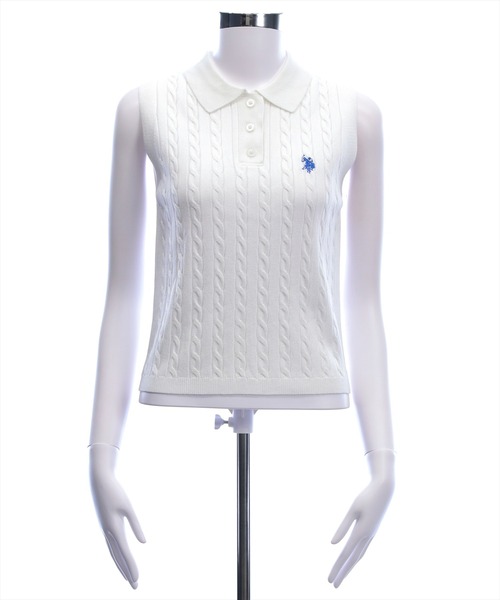 U.S. POLO ASSN.（ユーエスポロアッスン）の「【U.S. POLO ASSN.】clear 別注 ケーブルノースリーブニットトップス（ニット/セーター・レディース・サックスブルー/ネイビー/ピンク/オフホワイト・F）」の12枚目の写真
