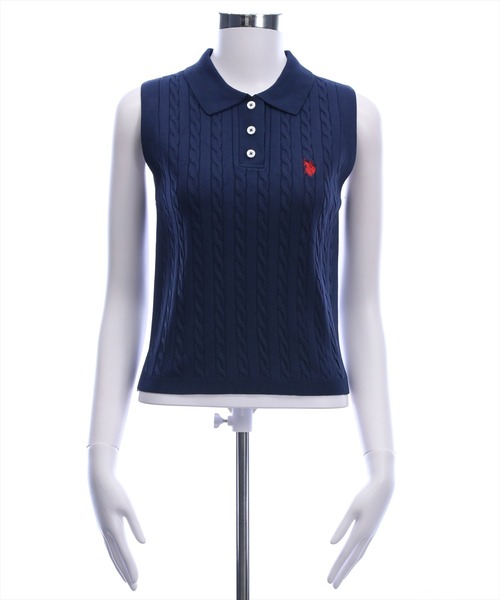 U.S. POLO ASSN.（ユーエスポロアッスン）の「【U.S. POLO ASSN.】clear 別注 ケーブルノースリーブニットトップス（ニット/セーター・レディース・サックスブルー/ネイビー/ピンク/オフホワイト・F）」の6枚目の写真