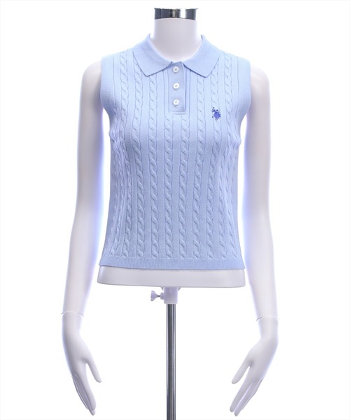 U.S. POLO ASSN.（ユーエスポロアッスン）の「【U.S. POLO ASSN.】clear 別注 ケーブルノースリーブニットトップス（ニット/セーター・レディース・サックスブルー/ネイビー/ピンク/オフホワイト・F）」の8枚目の写真