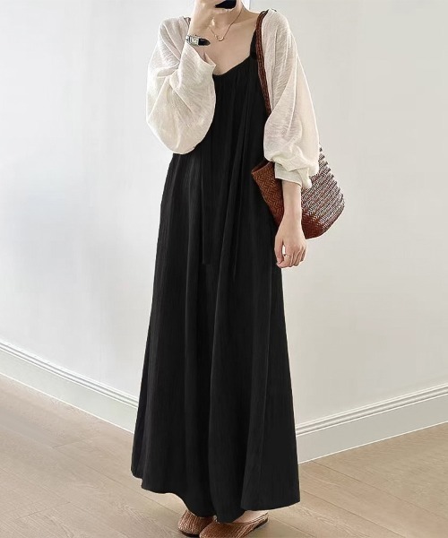 ReRe（リリ）の「リネン風ワイドサロペットパンツ（つなぎ/オールインワン・レディース・ブラック/ライトカーキ・MEDIUM/LARGE/X-LARGE）」の10枚目の写真