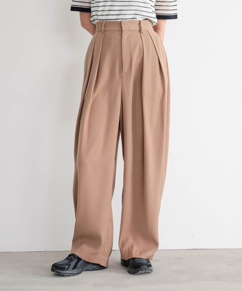 for/c（フォーシー）の「[低身長/高身長向けサイズ有]ダブルクロスタックパンツ【サスティナブル】（スラックス・レディース・ライトブラウン/アイボリー/ブラック・PM/M/L/LL/TM）」の3枚目の写真
