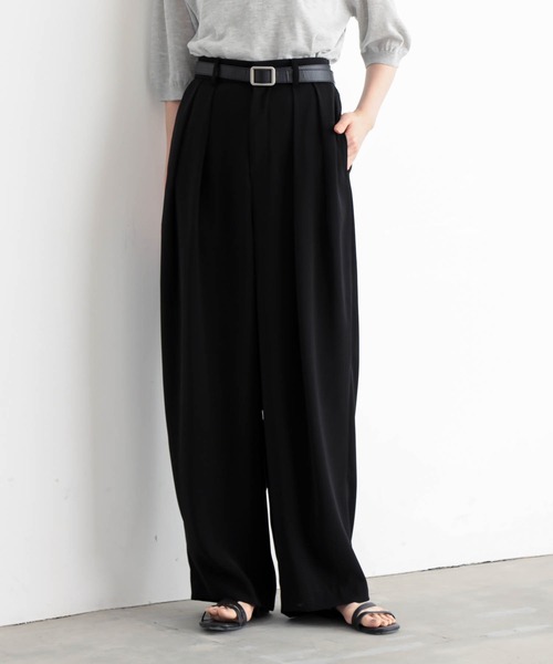 for/c（フォーシー）の「[低身長/高身長向けサイズ有]ダブルクロスタックパンツ【サスティナブル】（スラックス・レディース・ライトブラウン/アイボリー/ブラック・PM/M/L/LL/TM）」の2枚目の写真
