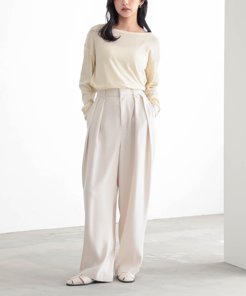 for/c（フォーシー）の「[低身長/高身長向けサイズ有]ダブルクロスタックパンツ【サスティナブル】（スラックス・レディース・ライトブラウン/アイボリー/ブラック・PM/M/L/LL/TM）」の10枚目の写真