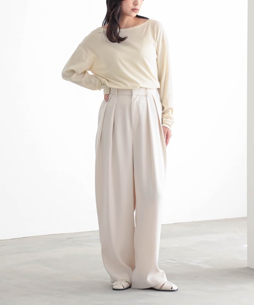 for/c（フォーシー）の「[低身長/高身長向けサイズ有]ダブルクロスタックパンツ【サスティナブル】（スラックス・レディース・ライトブラウン/アイボリー/ブラック・PM/M/L/LL/TM）」の11枚目の写真