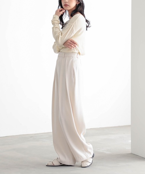 for/c（フォーシー）の「[低身長/高身長向けサイズ有]ダブルクロスタックパンツ【サスティナブル】（スラックス・レディース・ライトブラウン/アイボリー/ブラック・PM/M/L/LL/TM）」の12枚目の写真