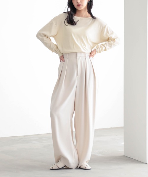 for/c（フォーシー）の「[低身長/高身長向けサイズ有]ダブルクロスタックパンツ【サスティナブル】（スラックス・レディース・ライトブラウン/アイボリー/ブラック・PM/M/L/LL/TM）」の14枚目の写真