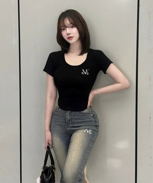 MUCENT(ムセント)の「MUCENT/ONYX Vネックトップス(Tシャツ/カットソー・レディース・グレー/ブラック/ホワイト・FREE)」の5枚目の写真