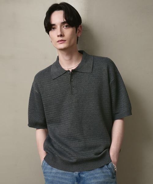 LUENNA(ルエナ)の「【LUENNA】Textured Half Sleeve Knit Polo Shirt / テクスチャード半袖ニットポロシャツ(ポロシャツ・メンズ・チャコールグレー/ネイビー・L/M/S)」の8枚目の写真