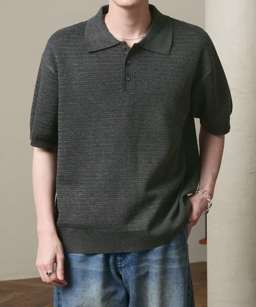 LUENNA(ルエナ)の「【LUENNA】Textured Half Sleeve Knit Polo Shirt / テクスチャード半袖ニットポロシャツ(ポロシャツ・メンズ・チャコールグレー/ネイビー・L/M/S)」の9枚目の写真