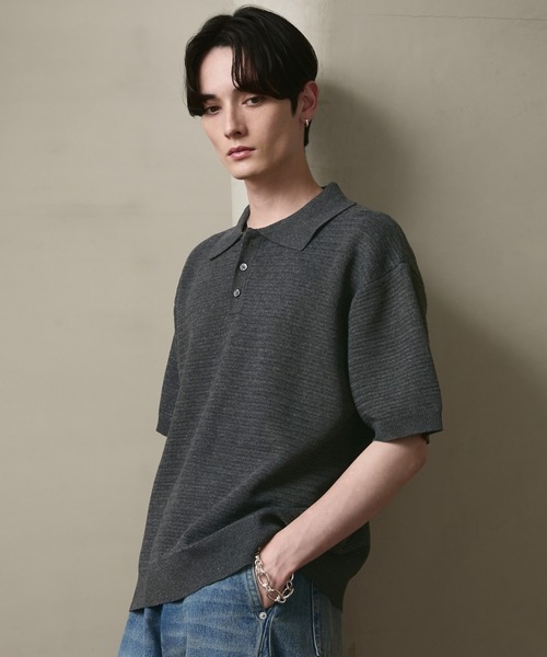 LUENNA(ルエナ)の「【LUENNA】Textured Half Sleeve Knit Polo Shirt / テクスチャード半袖ニットポロシャツ(ポロシャツ・メンズ・チャコールグレー/ネイビー・L/M/S)」の10枚目の写真