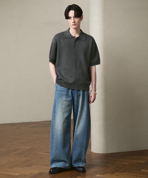 LUENNA(ルエナ)の「【LUENNA】Textured Half Sleeve Knit Polo Shirt / テクスチャード半袖ニットポロシャツ(ポロシャツ・メンズ・チャコールグレー/ネイビー・L/M/S)」の11枚目の写真