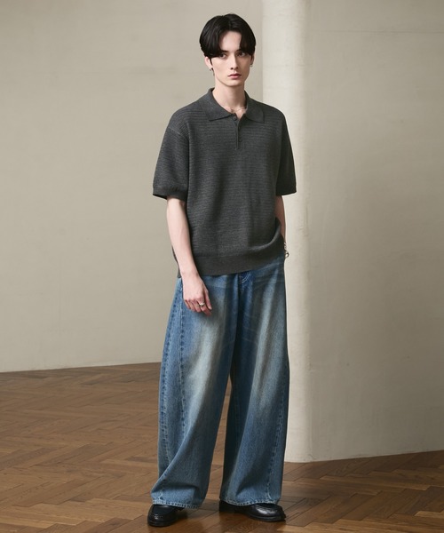LUENNA(ルエナ)の「【LUENNA】Textured Half Sleeve Knit Polo Shirt / テクスチャード半袖ニットポロシャツ(ポロシャツ・メンズ・チャコールグレー/ネイビー・L/M/S)」の12枚目の写真