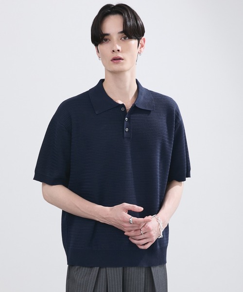 LUENNA(ルエナ)の「【LUENNA】Textured Half Sleeve Knit Polo Shirt / テクスチャード半袖ニットポロシャツ(ポロシャツ・メンズ・チャコールグレー/ネイビー・L/M/S)」の14枚目の写真