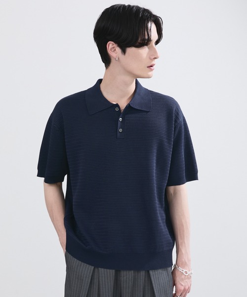 LUENNA(ルエナ)の「【LUENNA】Textured Half Sleeve Knit Polo Shirt / テクスチャード半袖ニットポロシャツ(ポロシャツ・メンズ・チャコールグレー/ネイビー・L/M/S)」の15枚目の写真