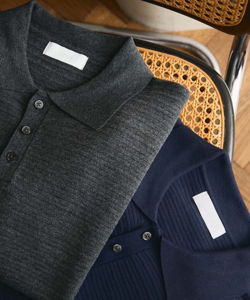 LUENNA(ルエナ)の「【LUENNA】Textured Half Sleeve Knit Polo Shirt / テクスチャード半袖ニットポロシャツ(ポロシャツ・メンズ・チャコールグレー/ネイビー・L/M/S)」の22枚目の写真