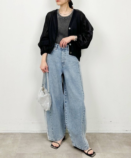 PICCIN(ピッチン)の「布帛切り替えVネックカーディガン(カーディガン/ボレロ・レディース・サックスブルー/グレイッシュベージュ/ブラック・M)」の9枚目の写真