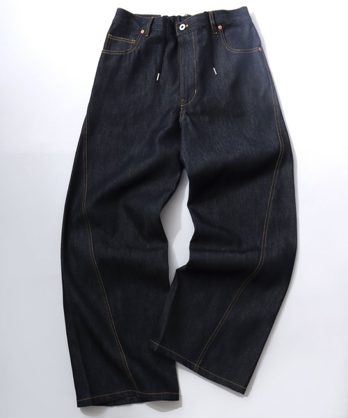 VISION STREET WEAR(ヴィジョンストリートウェア)の「VISION STREET WEAR/ヴィジョンストリートウェア オーバーサイズ リジッド カーブデニムパンツ/バレルジーンズ/ワイドデニムパンツ/バギーパンツ/レディース メンズ(デニムパンツ・メンズ・ブラック/カーキ/ネイビー/パープル/ブラウン・M/L/LL)」の4枚目の写真