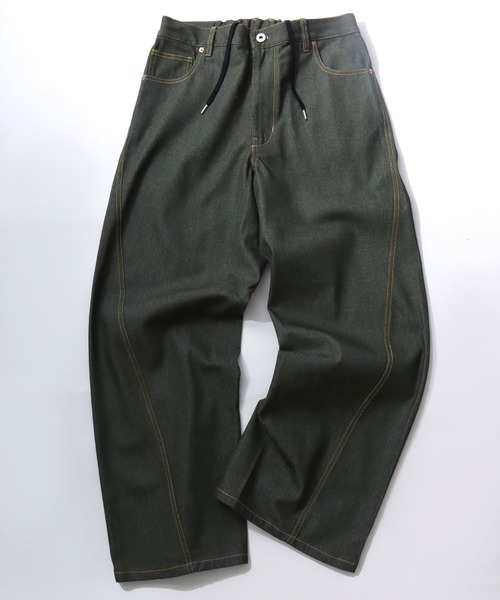 VISION STREET WEAR(ヴィジョンストリートウェア)の「VISION STREET WEAR/ヴィジョンストリートウェア オーバーサイズ リジッド カーブデニムパンツ/バレルジーンズ/ワイドデニムパンツ/バギーパンツ/レディース メンズ(デニムパンツ・メンズ・ブラック/カーキ/ネイビー/パープル/ブラウン・M/L/LL)」の3枚目の写真