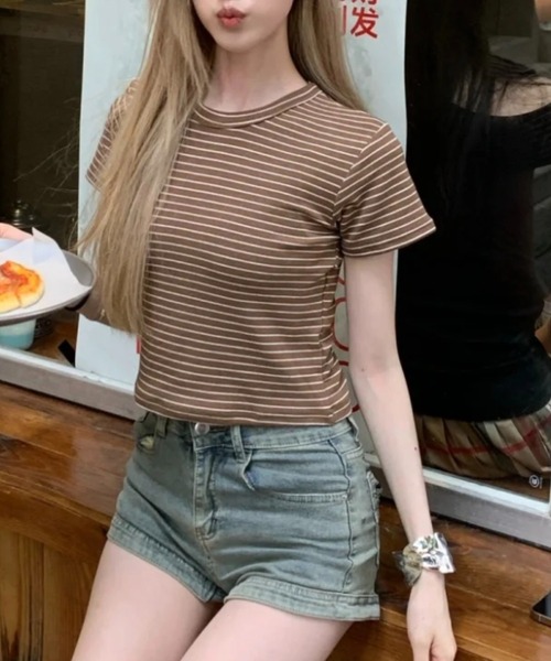 Vipoa(ヴィポア)の「Striped slim Tshirt(Tシャツ/カットソー・レディース・イエロー/ピンク/ブラウン・FREE)」の10枚目の写真